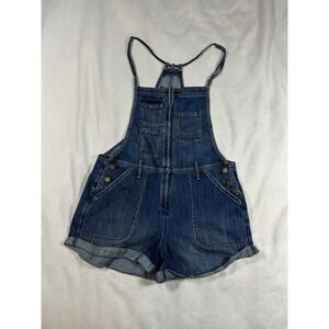 Abercrombie & Fitch Womens Denim Shortalls Medium Wash Blue Zip Front Size M